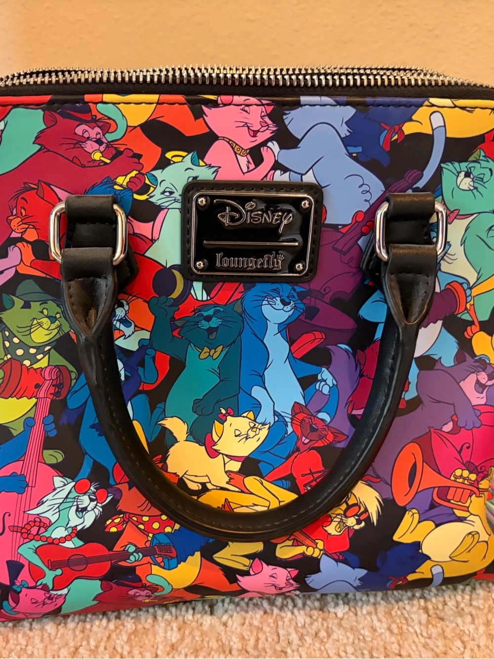 Loungefly Multicolor Aristocats Pattern Satchel with Black Handles